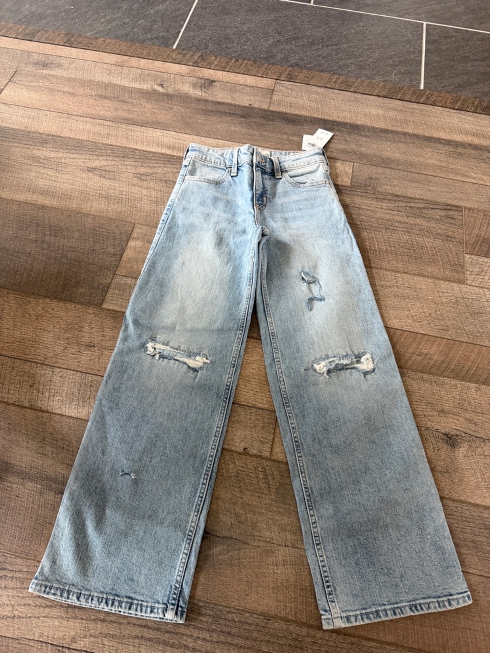 Abercrombie Kids Light Blue Wide-Leg Distressed Jeans